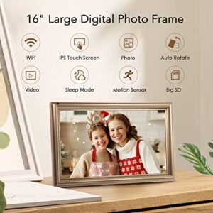 Large Digital Photo Frame 16 Inch, Canupdog 32GB WiFi Digital Picture Frame with 1920 * 1080 Full HD IPS Touchscreen, Auto-Rotate, Wall Mountable, Motion Sensor, Share via App from Anywhere