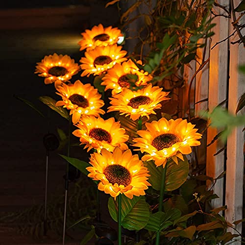 Solar Lights Outdoor Garden Decor, Christmas Lights for Pathway Patio Decor, 2PCS 26'' Waterproof LED Sunflower Decorative Lights for Backyard Decorations Outdoor, Path Light for Courtyard Backyard