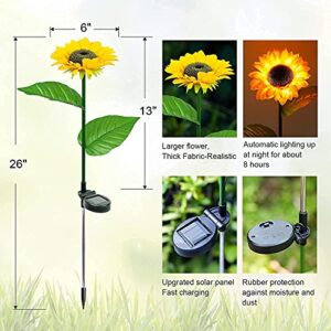 Solar Lights Outdoor Garden Decor, Christmas Lights for Pathway Patio Decor, 2PCS 26'' Waterproof LED Sunflower Decorative Lights for Backyard Decorations Outdoor, Path Light for Courtyard Backyard