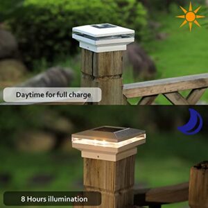 Dynaming 2 Pack Solar Post Lights, Outdoor Decorative Post Cap Light, Solar Powered White Shell Caps, High Brightness Warm White SMD LED Lighting for Fence Deck Patio, Fit 4x4, 5x5 or 6x6 Wooden Post