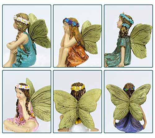 Dorlotou Fairy Garden Figurines 6pcs Miniature Fairies for Outdoor Garden Décor