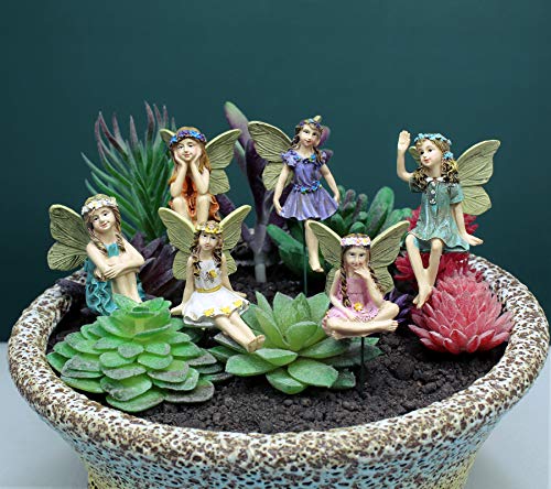 Dorlotou Fairy Garden Figurines 6pcs Miniature Fairies for Outdoor Garden Décor