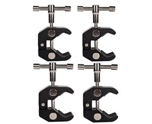 qyxinc 4pack super clamp with 1/4 and 3/8 thread camera clamp mount，crab clamp rod clamp clip for cameras, rods, lights, hooks, shelves, cross bars, etc