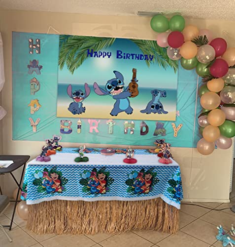 Tropical Luau Happy Birthday Backdrop and Tablecloth for Kids Boys Baby Shower Birthday Party Supplies Decorations 5x3ft, Green