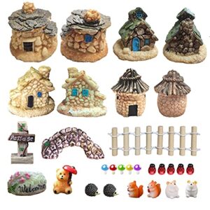 bezalel miniature fairy garden supplies kit – fairy garden miniatures with miniature animals houses, bridge for yard bonsai, micro landscape – mini fairy garden accessories outdoor decor