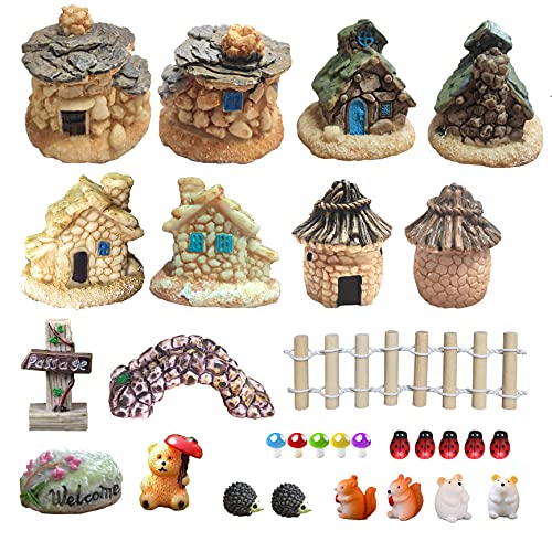 BEZALEL Miniature Fairy Garden Supplies Kit - Fairy Garden Miniatures with Miniature Animals Houses, Bridge for Yard Bonsai, Micro Landscape - Mini Fairy Garden Accessories Outdoor Decor