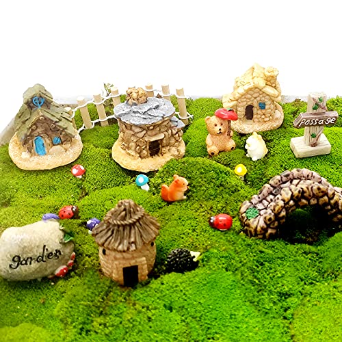 BEZALEL Miniature Fairy Garden Supplies Kit - Fairy Garden Miniatures with Miniature Animals Houses, Bridge for Yard Bonsai, Micro Landscape - Mini Fairy Garden Accessories Outdoor Decor