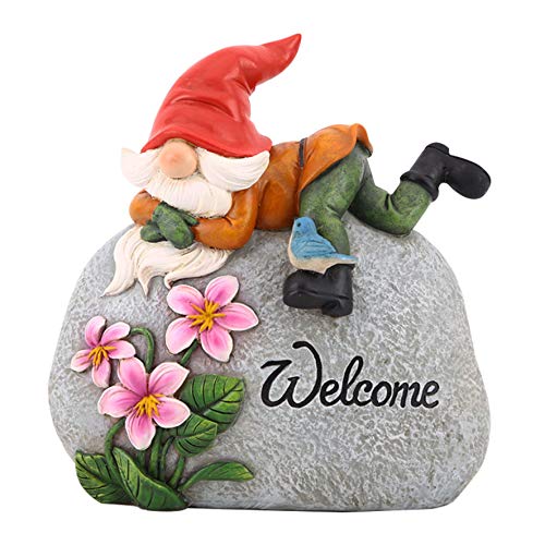 TZSSP Outdoor Garden Gnome Statue Statuary Welcome Stone for Patio,Lawn,Garden Decoration,Red