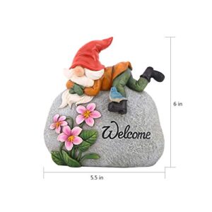 TZSSP Outdoor Garden Gnome Statue Statuary Welcome Stone for Patio,Lawn,Garden Decoration,Red