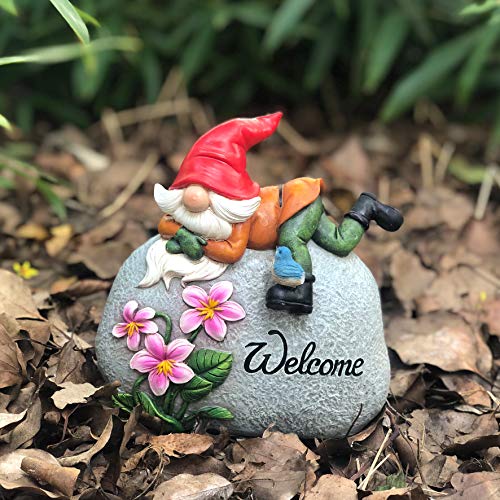 TZSSP Outdoor Garden Gnome Statue Statuary Welcome Stone for Patio,Lawn,Garden Decoration,Red