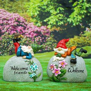 TZSSP Outdoor Garden Gnome Statue Statuary Welcome Stone for Patio,Lawn,Garden Decoration,Red