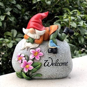 TZSSP Outdoor Garden Gnome Statue Statuary Welcome Stone for Patio,Lawn,Garden Decoration,Red