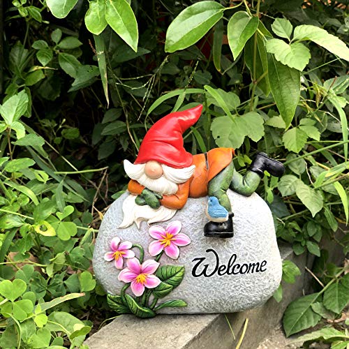 TZSSP Outdoor Garden Gnome Statue Statuary Welcome Stone for Patio,Lawn,Garden Decoration,Red