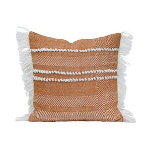 foreside home & garden orange striped woven 20×20 outdoor decorative throw pillow with hand tied fringe, 20 x 20 x 5, brown