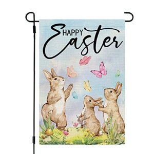 crowned beauty happy easter bunnies garden flag 12x18 inch small double sided for outside burlap butterflies yard holiday decoration cf759-12