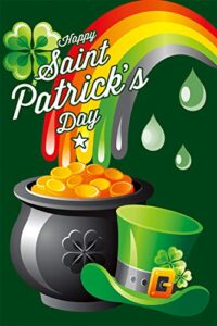 texupday happy st. patrick’s day shamrock rainbow pot gold decoration garden flag outdoor yard decor 28″ x 40″