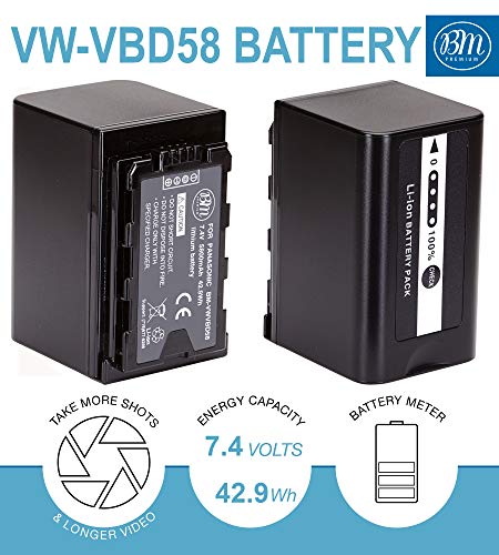 BM Premium 2 VW-VBD58 Batteries and Dual Bay Charger for Panasonic AG-VBR59, BGH1, HC-X1, HC-X1500, HC-X2000, AG-CX10, AG-CX350, AG-UX180, AG-AC30, AG-UX90, AG-DVX200, HC-MDH3E, AJ-PX270, AJ-PX230