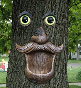 alladinbox tree face birdfeeder – old man with glowing eyes in dark outdoor tree hugger sculpture – whimsical garden decoration and wild birdfeeder yard art