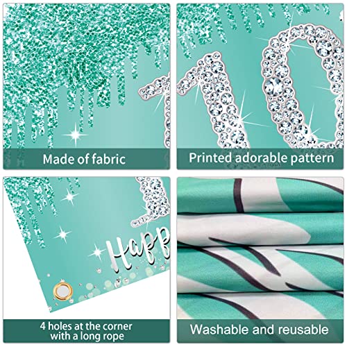 Teal Silver 10th Birthday Banner Decorations for Girls, Breakfast Blue Happy 10th Birthday Backdrop Party Supplies, Ten Year Old Birthday Poster Background Photo Booth Props Decor