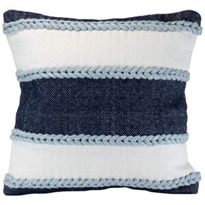 Foreside Home & Garden FIPL09254 Blue Decorative Striped Hand Woven 20x20 Outdoor Throw Pillow w/Pulled Yarn Accent