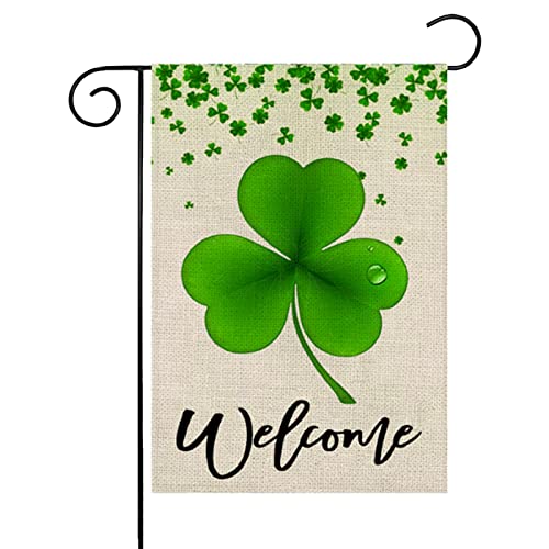 St Patrick's Day Garden Flag 12 X 18 Double Sided Light-green Shamrock Clover Welcome Yard Flags Garden Yard Decorations, Happy Saint Patty's Day Irish Small Mini Burlap Yard Flag for Outside Decoration