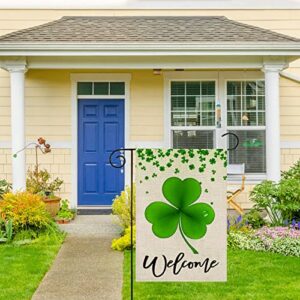 St Patrick's Day Garden Flag 12 X 18 Double Sided Light-green Shamrock Clover Welcome Yard Flags Garden Yard Decorations, Happy Saint Patty's Day Irish Small Mini Burlap Yard Flag for Outside Decoration