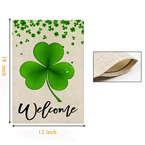 St Patrick's Day Garden Flag 12 X 18 Double Sided Light-green Shamrock Clover Welcome Yard Flags Garden Yard Decorations, Happy Saint Patty's Day Irish Small Mini Burlap Yard Flag for Outside Decoration