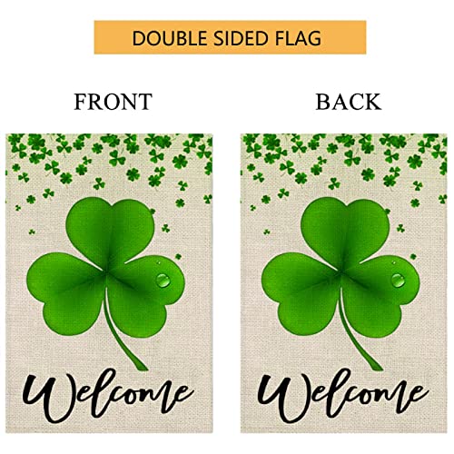 St Patrick's Day Garden Flag 12 X 18 Double Sided Light-green Shamrock Clover Welcome Yard Flags Garden Yard Decorations, Happy Saint Patty's Day Irish Small Mini Burlap Yard Flag for Outside Decoration