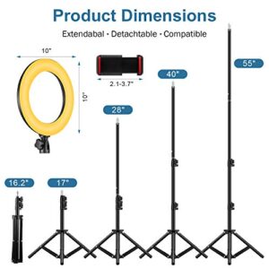 10" RGB Selfie Ring Light, LED Ringlight 3200-6500K with Tripod Stand & Cell Phone Holder for Live Stream/Make Up/YouTube/TikTok/Photography/Video Recording Compatible with iPhone & Android Phone