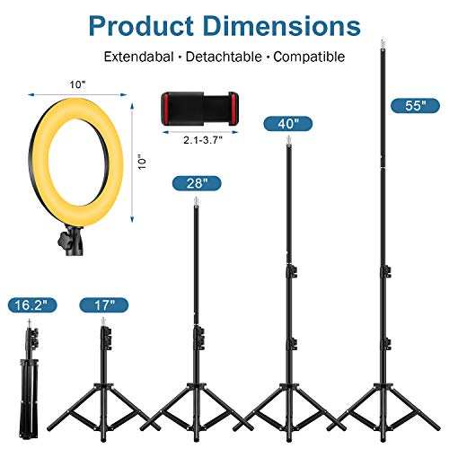 10" RGB Selfie Ring Light, LED Ringlight 3200-6500K with Tripod Stand & Cell Phone Holder for Live Stream/Make Up/YouTube/TikTok/Photography/Video Recording Compatible with iPhone & Android Phone