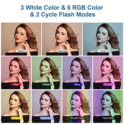 10" RGB Selfie Ring Light, LED Ringlight 3200-6500K with Tripod Stand & Cell Phone Holder for Live Stream/Make Up/YouTube/TikTok/Photography/Video Recording Compatible with iPhone & Android Phone