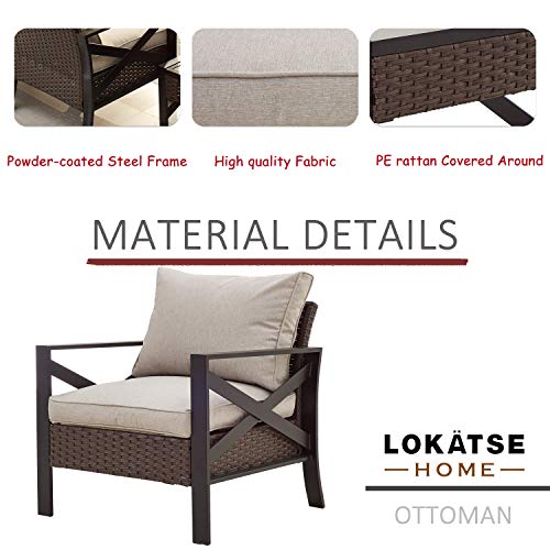 LOKATSE HOME Outdoor Patio Furniture Modern Wicker Sofa Chair Rattan Conversation Single Armchair with Cushion, Brown