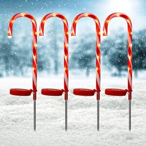 doingart candy cane solar lights christams ourdoor decoration clearance – 4 pack outdoor candy cane stakes with built-in led lights for pathway walkway christmas decorations, 23 inch