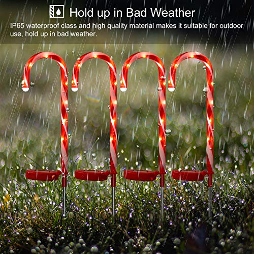 Doingart Candy Cane Solar Lights Christams Ourdoor Decoration Clearance - 4 Pack Outdoor Candy Cane Stakes with Built-in LED Lights for Pathway Walkway Christmas Decorations, 23 inch