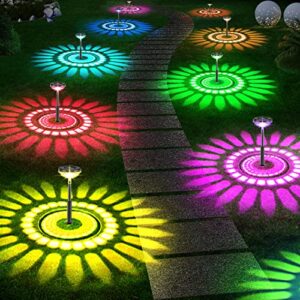 bright solar pathway lights 8 pack color changing, solar outdoor pathway lights ip67 waterproof, led solar powered garden lights for path walkway yard lawn landscape decorative(multicolor&warm white)