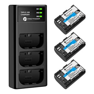 firstpower lp-e6 lp e6n battery 3-pack 2700mah and triple slot charger for canon eos 5d mark ii iii iv, 5ds, 5ds r, 6d, 6d mark ii, 7d, 7d mark ii, 60d, 70d, 80d, 90d