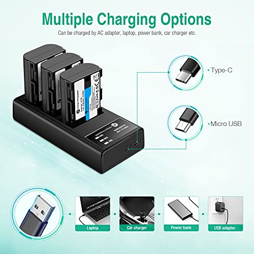 FirstPower LP-E6 LP E6N Battery 3-Pack 2700mAh and Triple Slot Charger for Canon EOS 5D Mark II III IV, 5DS, 5DS R, 6D, 6D Mark II, 7D, 7D Mark II, 60D, 70D, 80D, 90D