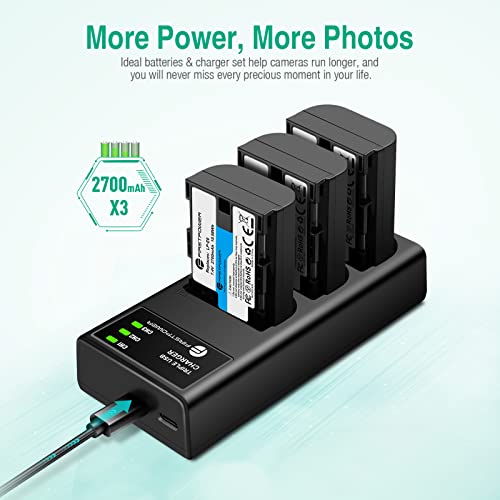 FirstPower LP-E6 LP E6N Battery 3-Pack 2700mAh and Triple Slot Charger for Canon EOS 5D Mark II III IV, 5DS, 5DS R, 6D, 6D Mark II, 7D, 7D Mark II, 60D, 70D, 80D, 90D