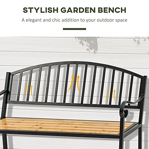 Outsunny 50" Garden Bench, Patio Loveseat with Antique Backrest, Wood Seat and Steel Frame for Backyard or Porch