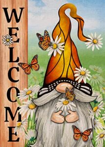 covido home decorative welcome spring gnome garden flag, daisy butterfly yard outside decorations, outdoor small decor double sided 12×18