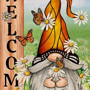 Covido Home Decorative Welcome Spring Gnome Garden Flag, Daisy Butterfly Yard Outside Decorations, Outdoor Small Decor Double Sided 12x18