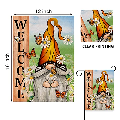 Covido Home Decorative Welcome Spring Gnome Garden Flag, Daisy Butterfly Yard Outside Decorations, Outdoor Small Decor Double Sided 12x18