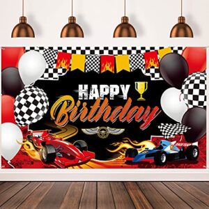 car racing happy birthday backdrop car themed birthday party decorations racing party photo background racing theme party supplies for birthday party photography decor, 72.8 x 43.3 inches