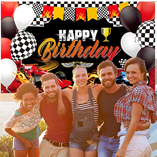 Car Racing Happy Birthday Backdrop Car Themed Birthday Party Decorations Racing Party Photo Background Racing Theme Party Supplies for Birthday Party Photography Decor, 72.8 x 43.3 Inches