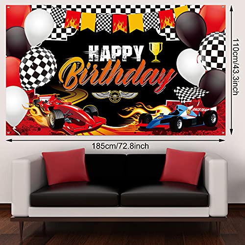 Car Racing Happy Birthday Backdrop Car Themed Birthday Party Decorations Racing Party Photo Background Racing Theme Party Supplies for Birthday Party Photography Decor, 72.8 x 43.3 Inches