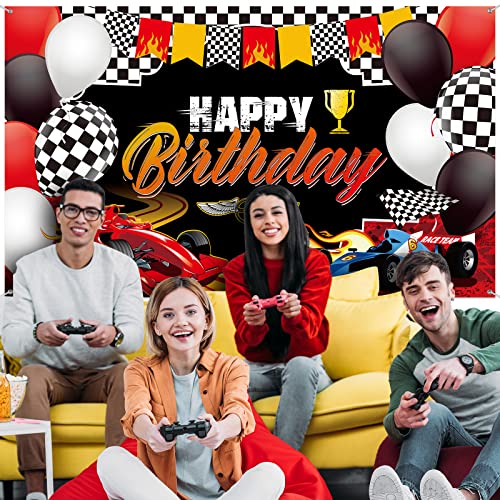 Car Racing Happy Birthday Backdrop Car Themed Birthday Party Decorations Racing Party Photo Background Racing Theme Party Supplies for Birthday Party Photography Decor, 72.8 x 43.3 Inches