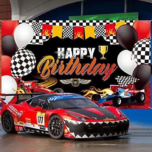 Car Racing Happy Birthday Backdrop Car Themed Birthday Party Decorations Racing Party Photo Background Racing Theme Party Supplies for Birthday Party Photography Decor, 72.8 x 43.3 Inches