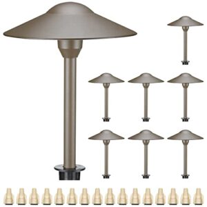 lumina low voltage landscape lighting cast-aluminum outdoor path and area light warm white 3w g4 led bulb and abs heavy duty ground stake included for yard walkway lawn – bronze pal0101-bzled8 (8pk)