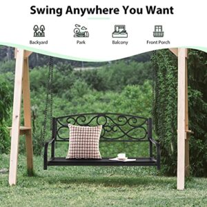 Giantex Metal Porch Swings 2 Person Outdoor Hanging Garden Bench with Sturdy Chains, Wide Seat & Curved Armrests, 485 Lbs Weight Capacity Swing Loveseat for Deck, Backyard Patio Swing Chair (Black)