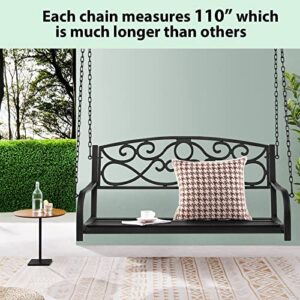 Giantex Metal Porch Swings 2 Person Outdoor Hanging Garden Bench with Sturdy Chains, Wide Seat & Curved Armrests, 485 Lbs Weight Capacity Swing Loveseat for Deck, Backyard Patio Swing Chair (Black)